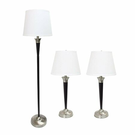 STAR BRITE Elegant Designs Malbec Black and Brushed Nickel 3 Pc Lamp Set 2 Table Lamps, 1 Floor Lamp ST2751793